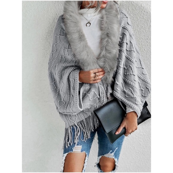 Cozy khaki Vegan Fur Tassel Hem Open Front Cardigan - Picture 12 of 13